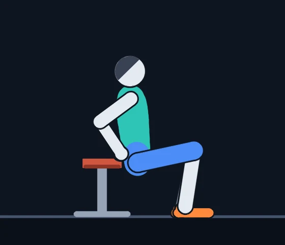 Bench Dip (Knees Bent), frame 2 of 3: Coach Cole demonstrating the movement