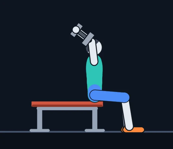 Overhead Triceps Extension, frame 2 of 3: Coach Cole demonstrating the movement